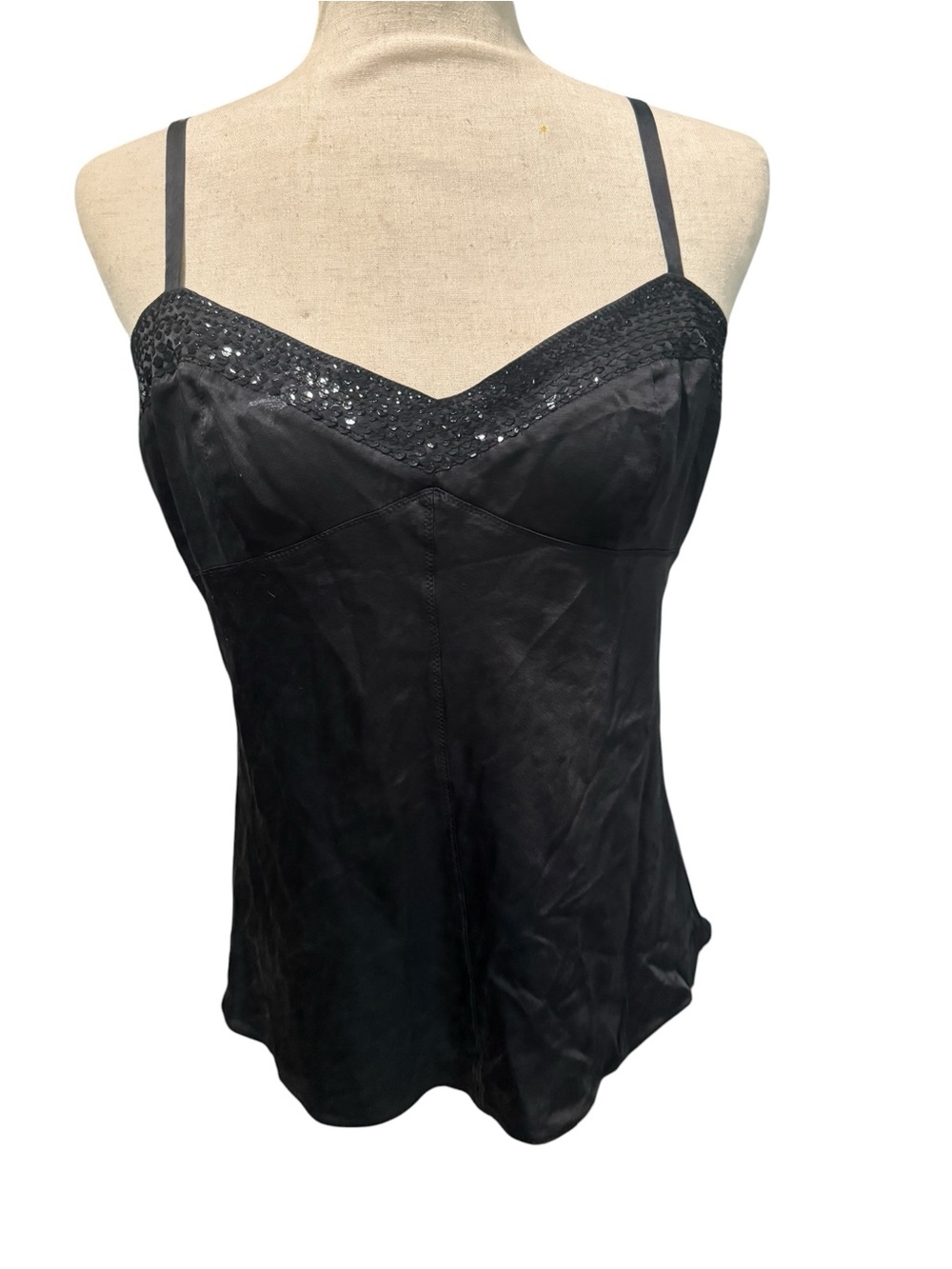 Y2K Express Silk Stretch Going Out Sequin Trim Babydoll Cami Top Sz M Whimsigoth